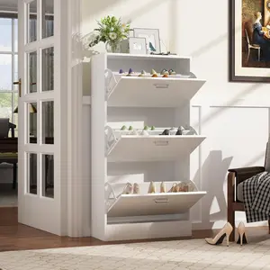 Bedroom Hallyway Shoe Storage Cabinet with 3 Flip Drawers, Wood Shoe Rack Organizer for Entryway