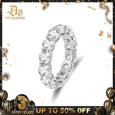 Delzzad Prong Eternity Wedding Ring Band Round VVS Synthetic Moissanite Ring Band S925/Copper Christmas Gift
