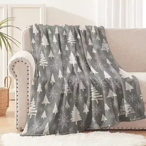 Luxury Flannel Blanket Christmas Tree & Snowflake Design, Soft Warm Throw for Home Bedroom Sofa Travel, Perfect Gift Idea, Lightweight Cozy Blanket