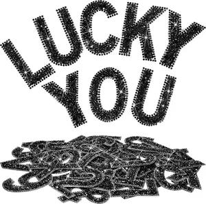37 count Rhinestone Letter Stickers Large Glitter Alphabet  Number Self Adhesive Bling Stickers Iron on Letters for Art Crafts Clothing DIY Decors(Black,2.56 Inch)
