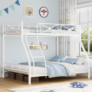 Metal Bunk Bed Twin Over Full, Modern Heavy Duty Bunkbeds with Safety Guard Rails & Space-Saving Design, Steel Twin Bunk Beds for School, Bedroom