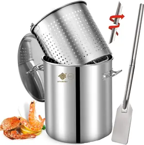 Stainless Steel Seafood Boil Pot with Basket and Mixing Paddle,Crawfish, Crab, Lobster, Shrimp Boil Stockpot with Strainer,Turkey Fryer Pot,24 Gallon