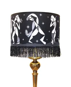 Jubilee Lampshade - Handmade Decorative Lighting Accessory with 4" Chainette Fringe Trim, 3/8" Ribbon Trim, Metallic Hardware, and Hand Embellished Man Made Crystals