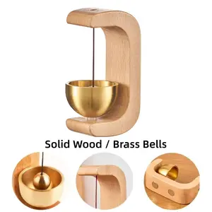 1Pc Suction Door Type Solid Wood Wind Chime,Magnetic Hangable Entry Door Bell with Brass Bells, Vintage Doorbell Hanging Ornament Decoration, No Drill Installation for Metal Doors Fridge, Home Decor Supplies Housewarming Gift Decorative Traditional Wooden