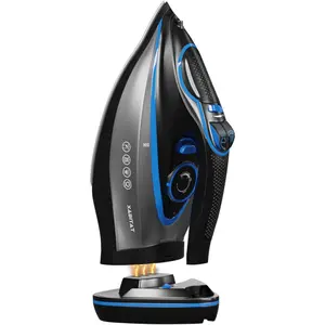 Luxury Cordless Iron 1500W Steam Iron Anti Drip Thermal Protection Technology Nonstick Ceramic Soleplate 2-in-1 Cord/Cordless (Black + Blue)