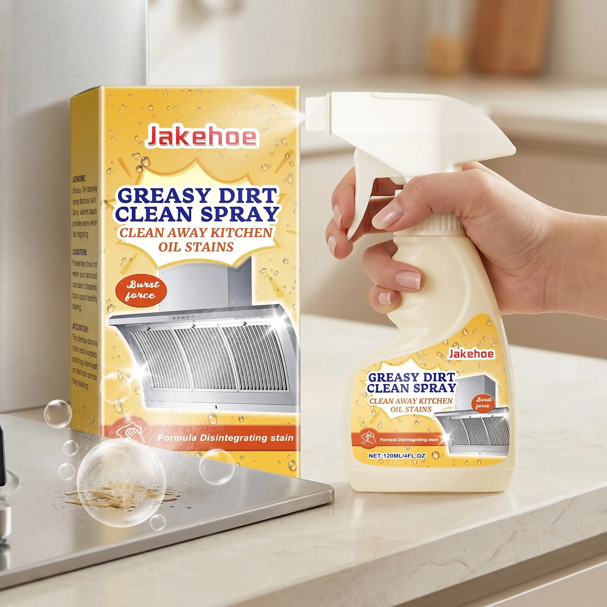 Jakehoe Powerful Oil Remover Cleaner, Grease Stain Remover, Kitchen Heavy Oil Stain Cleaner, Household Kitchen Cleaners, Quick Dissolve, Gentle on Surfaces, Multi-Functional Cleaning