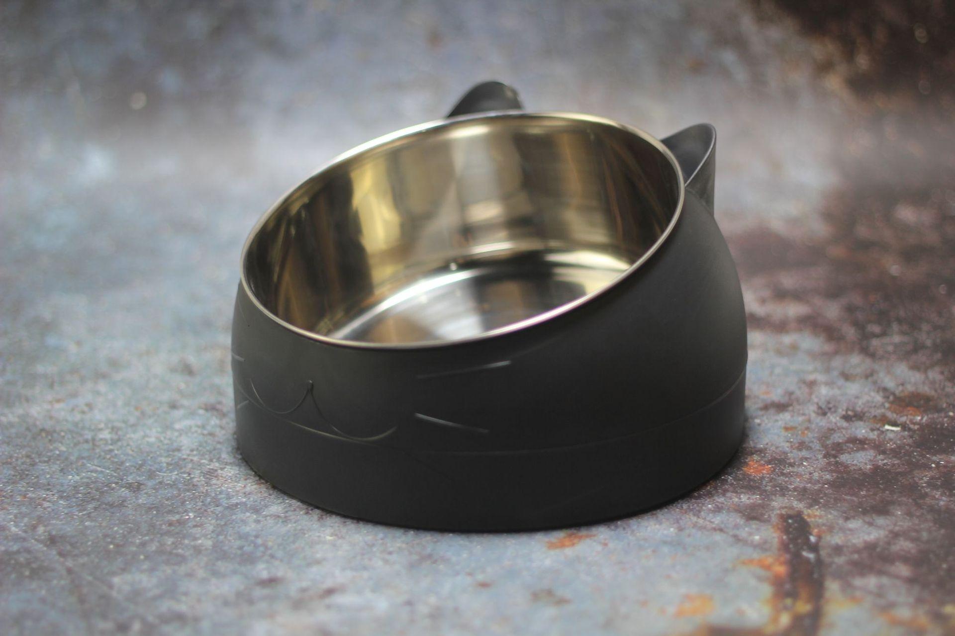 Stainless Steel Dog Bowl Double Bowl Cervical Protection Oblique Mouth Hot Pet Food Basin Supplies