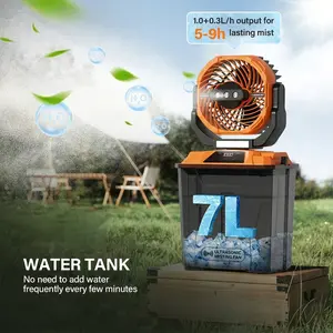 Portable Camping Misting Fan, Fan with LED Lantern, USB Rechargeable, Stepless Speed Control with Multiple Nozzles, Equipped with Hooks and Remote Control. Ideal for outdoor camping, gardens, patios, parties, barbecues, golf and various sports activities.