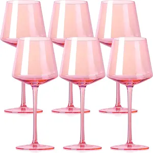 Physko Wine Glasses Set of 6-16oz， Pink Wine Glasses with Long Stem, Wine Glasses For Party Home Bar Christmas wine  glass red wine Drinkware