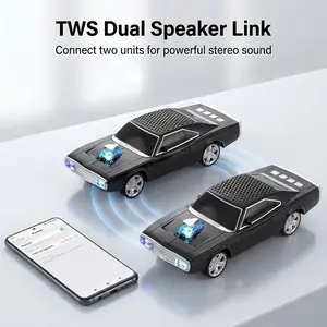 Bluetooth PA Speaker Portable 1968 Retro Muscle Car Replica with 2.5in Subwoofer USB Rechargeable FM Radio LED Party Lights Hands-Free Call Gifts for Music Lovers Black Red Blue