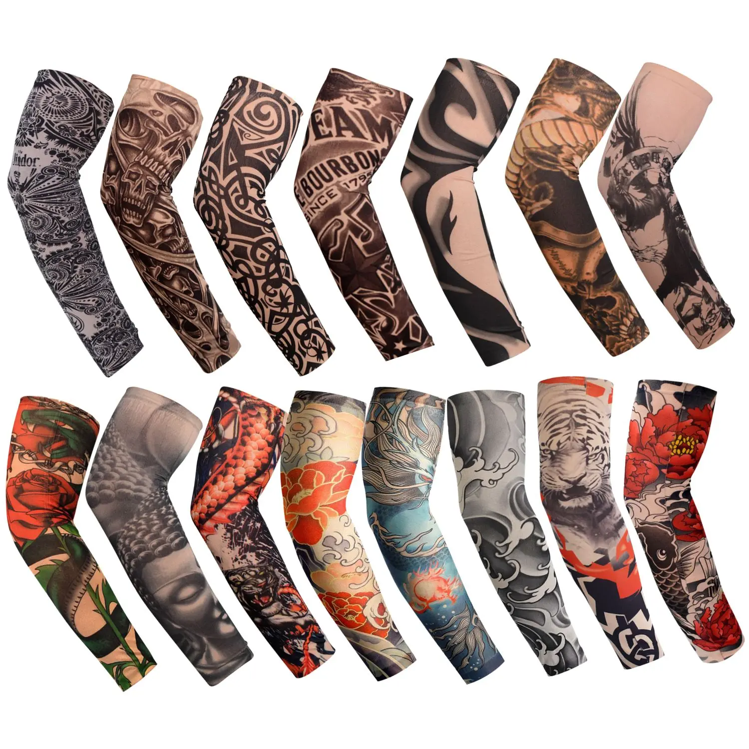 Tattoo Sleeves for Men, 12 Pcs Fake Tattoos Sleeves to Cover Arms Sun Protection Sleeve Covers for Men and Women
