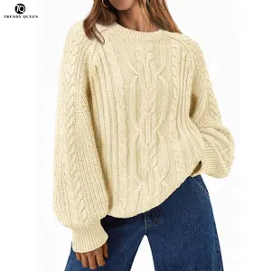 Trendy Queen Women's Oversized Sweater Autumn Long Lantern Sleeve Lightweight Knit Fitted Casual Grey Knitting Basic Bridal Minimalist Tops - Chic