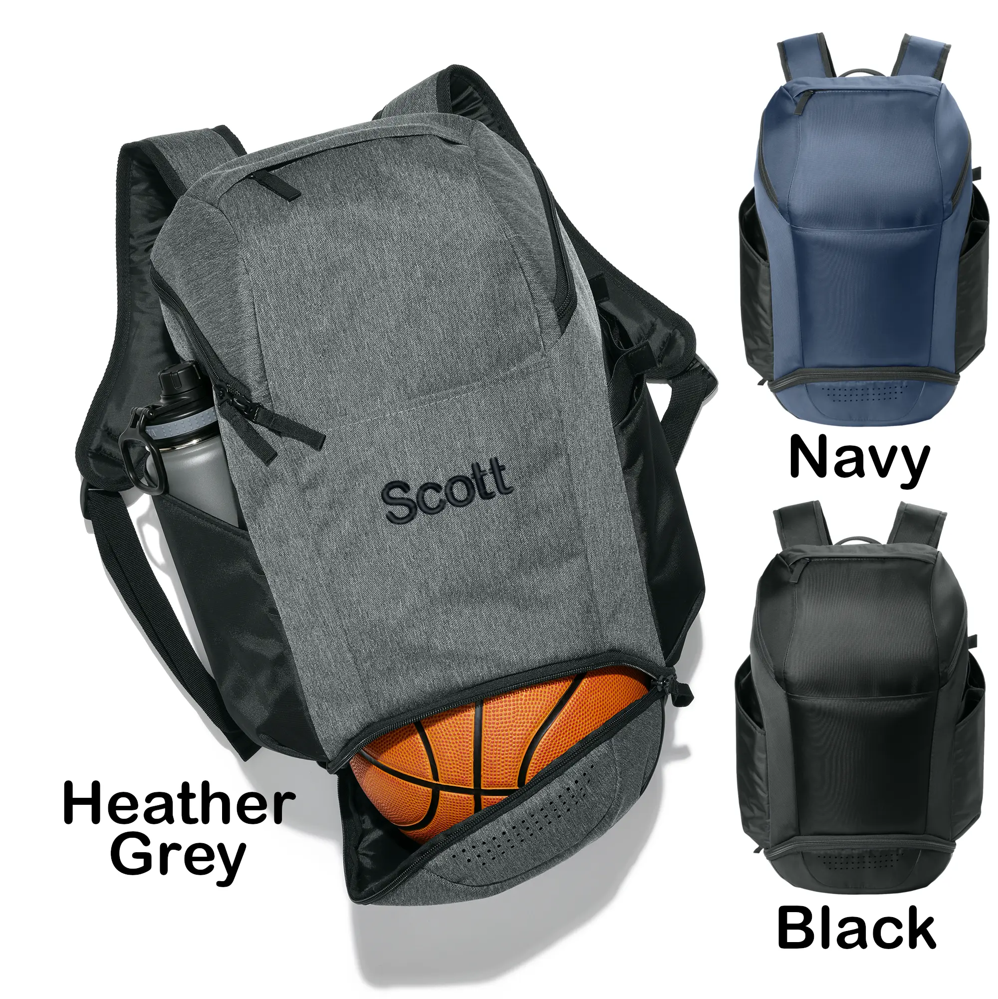 Personalized Sports Backpack, Ball Compartment, Embroidered Monogrammed Name, Side Pockets, College Student Gift, Sports Workout Backpack