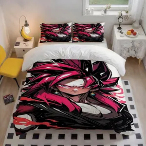 3Pcs Design Dragon ball character gogeta Printed Dragon Ball Theme Elegant 100 Polyester Bedding Set, Unique Festive Pattern, Exquisite Christmas Gift, Suits Bedroom & Guest Room, 1 Duvet Cover 2 Pillowcases (No Insert)