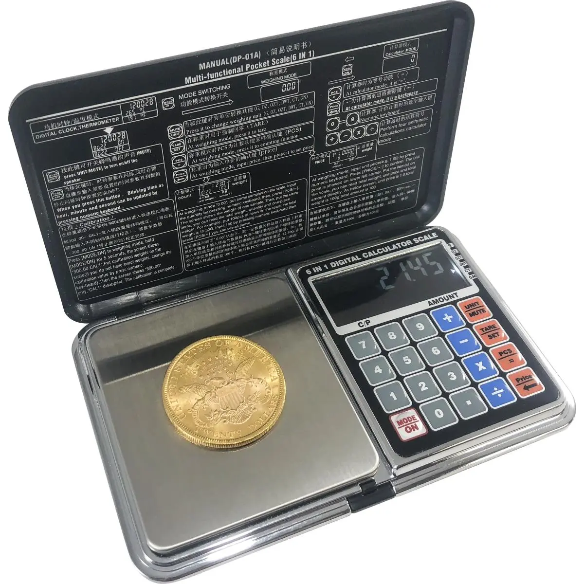 Optima Home Scales AT-202 Atom Pocket Weight Scale with Calculator Function, Black & Silver - 200 x 0.01 g