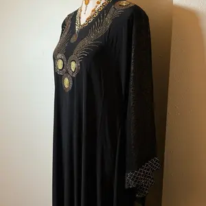Midnight Gold Abaya Dress (Size 56) - Hand Embellished - Jersey Fabric