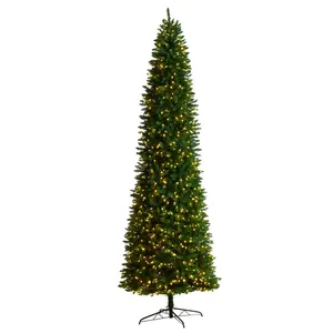 11’ Slim Green Mountain Pine Christmas Tree with 950 Clear LED Lights and 2836 Bendable Branches