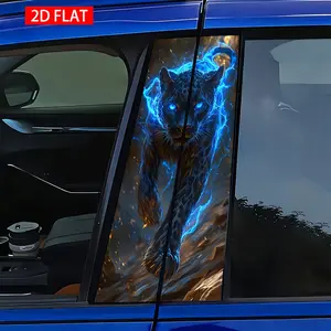 2 Sets Car B Pillar Stickers, Glowing Blue Lightning Black Panther, PVC HD Print, Waterproof Scratch-Resistant, External Decorative Accessories