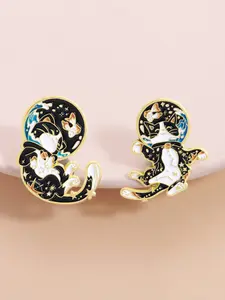 2 Piece Space Cat Brooch Set, Starry Moon Fantasy Theme, Cute Pet Creative Design, Dreamy Healing Style, Daily Fantasy Accessory, Drop Set Pins, Fashion Accessory