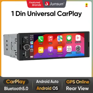 Junsun Single DIN Car Stereo with CarPlay and Android Auto, Radio 1 din with Reversing Camera FM Type-C Port Function