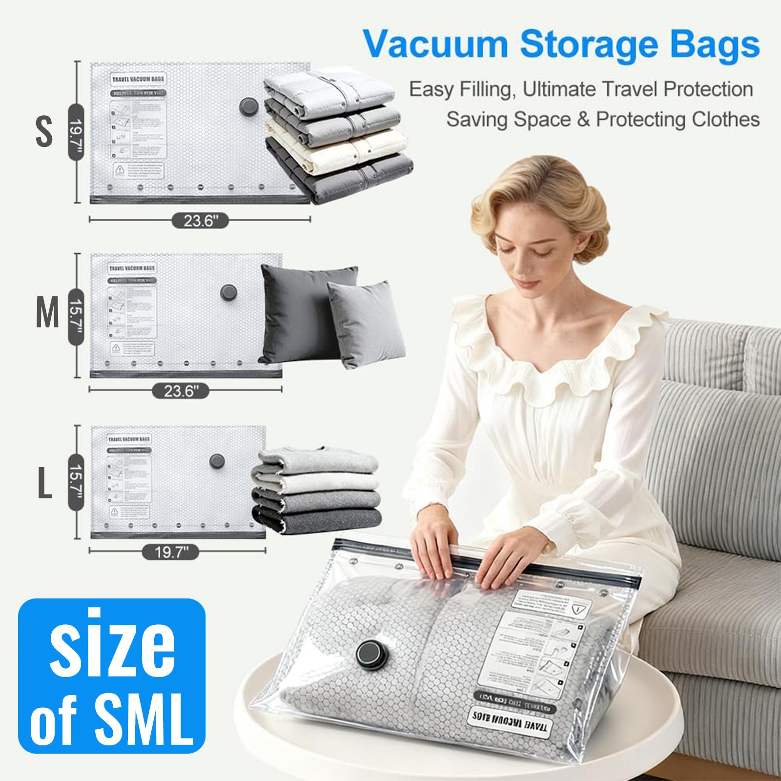 Cordless Travel Vacuum Compression Bag Set for Carry-On Suitcases (Electric Pump)Compressible Travel Bags, Vacuum Packing Kits, Luggage Packing Organiser
