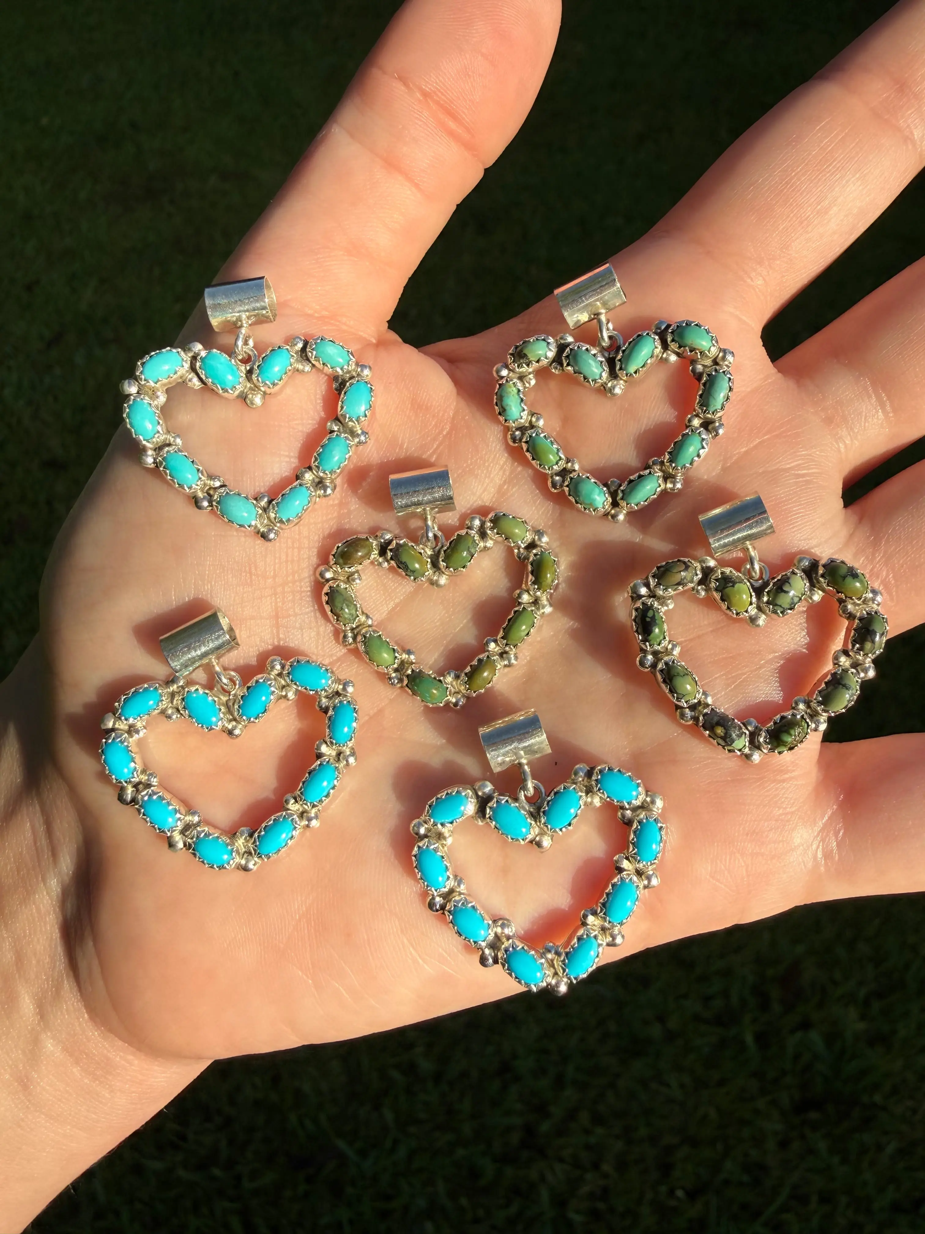 Navajo Turquoise Heart Outline Sterling Silver Pendant