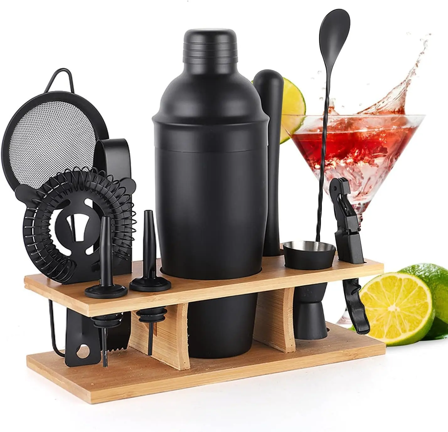 Bartender Kit 11-Piece Cocktail Shaker-Muddler for Cocktails 25oz Boston Shaker-Bar Accessories with Stylish Bamboo Stand Mix Drink Shaker kit Perfect Martini kit with Cocktail Recipes Booklet