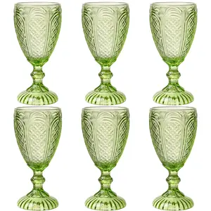 Chaos Coordinator Green Wine Glasses Set of 6 - Handmade Craft Round Shape Vintage Green Glassware, Colored Drinkware for Baby Shower, Wedding