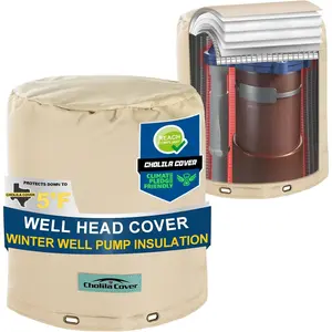 Snap Round Well Pump Cover - (5 ° F) Insulated Well Pump Cover - 8"Dia x 12"H Well Covers for Yard - Sprinkler Covers for Outside - Well Head Cover Khaki