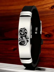 Cobra Kai Theme Stainless Steel Wrist Silicone Bracelet, Adjustable Length Strap, Unisex Casual Style, Perfect for Outdoor Yoga Travel