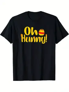 Oh Hunny Pot! Matching Couples T-Shirt |   Casual Graphic Tee with Playful Honey Pot Design, Black and Yellow Print, Regular Fit All-Season Comfort, Machine Washable, Cute and Fun Print, Comfortable Material, Breathable Fabric, Unisex