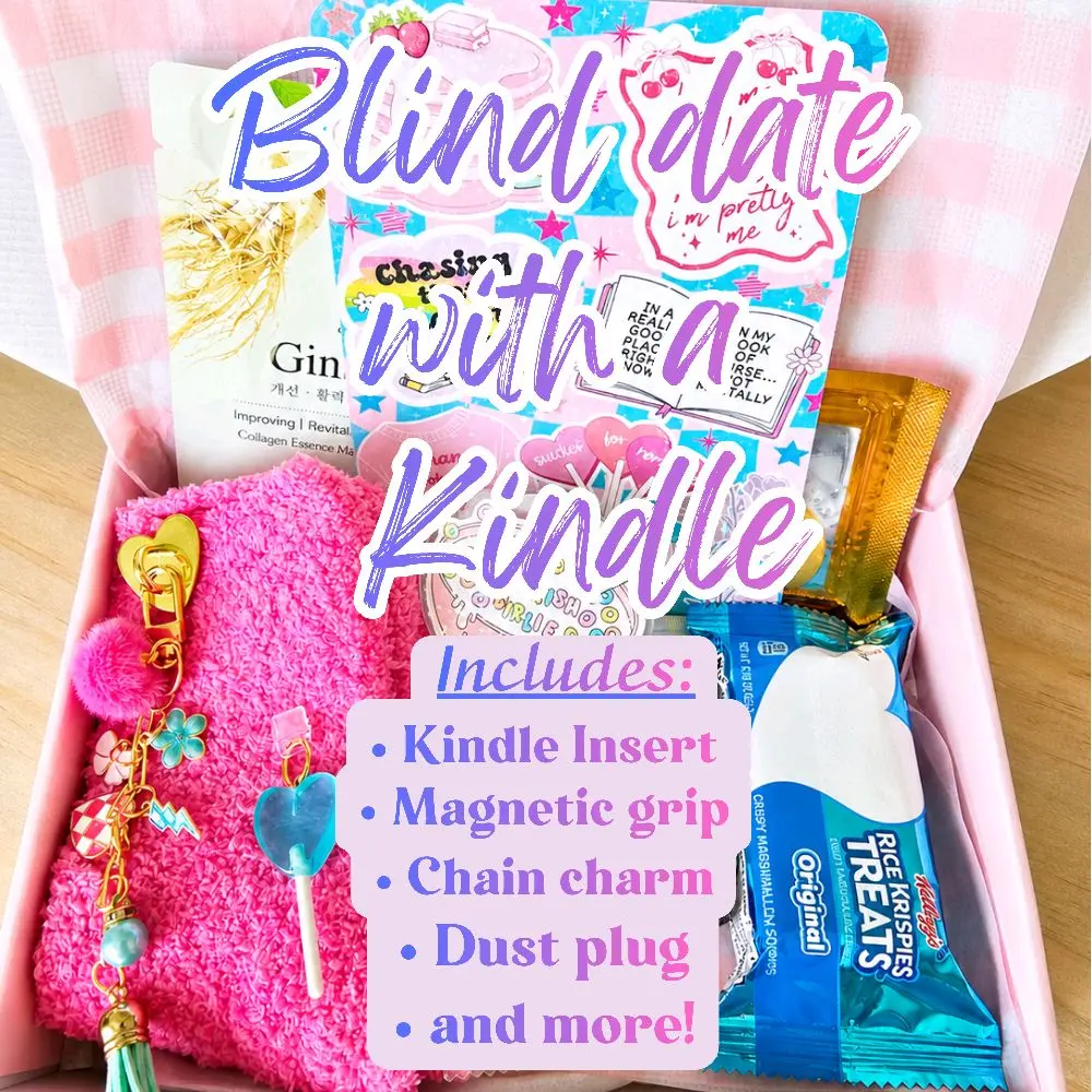 Blind Date with a Kindle Box | Blind Date with a Book | Kindle Insert, Magnetic Kindle Grip, Chain Charm, Dust Plug Charm and more!