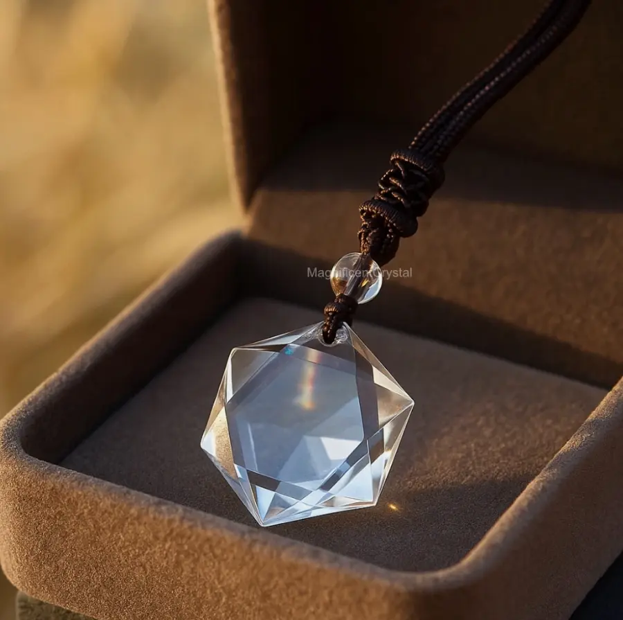 High Quality Clear Quartz Hexagram Pendant Necklace White Crystal Amulet for Women Men Spiritual Elegance Jewelry 40cm Chain
