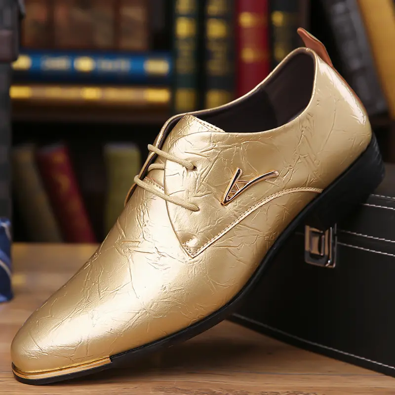 Men's Gold Leather Shoes - Durable Non-Slip Design for Wedding Banquets & Office Work - Elastic Laces & Rubber Sole - US6.5-US13 - TikTok Shop Men's Gold Leather Shoes - Durable Non-Slip Design for Wedding Banquets & Office Work - Elastic Laces & Rubber Sole - US6.5-US13 - TikTok Shop