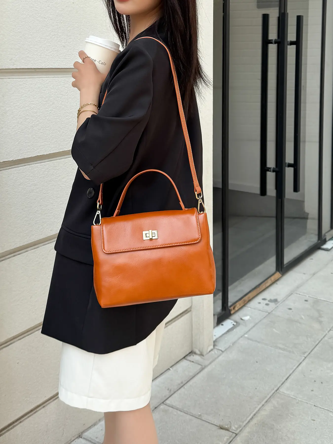 High-Quality Top Grain Leather Handbag, Women's Shoulder Bag, Detachable Adjustable Strap, Versatile Carry Options, Fashionable Commute Date Shopping, Leather Satchel