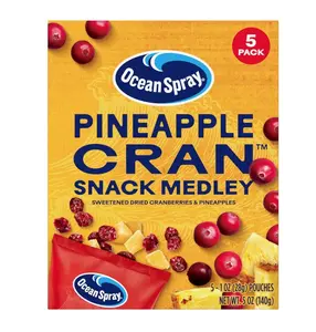 Ocean Spray Pineapple Cran Snack Medley, Cranberry and Pineapple Dried Fruit Snack, 1 Oz Pouches, 5 Count