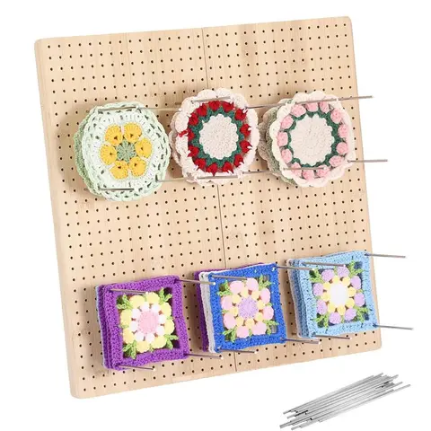 Handmade Bamboo Wood Knitting Board with Stainless Steel Needles, Wooden Crochet Hook Project Board, Includes 8 Metal Hooks, Craft