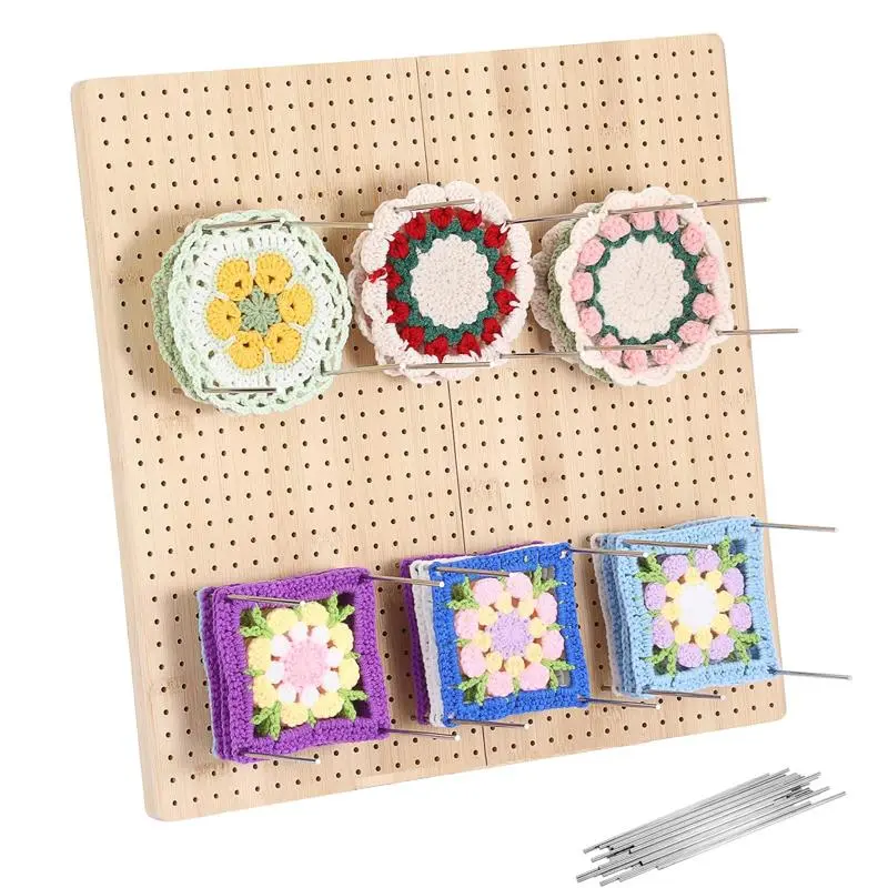 Handmade Bamboo Wood Knitting Board with Stainless Steel Needles, Wooden Crochet Hook Project Board, Includes 8 Metal Hooks