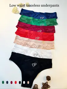 lace splicing knit women's panties, seamless women's panties new style, comfortable and breathable panties, women's thong, printed panties 7 colors, suitable for all seasons, ideal daily wear panties, enhance your comfort and style, Fit