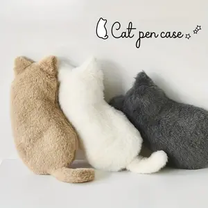 Cat Pencil Case Plush Pen Box, Stationery Organizer, Multi-Functional Storage, Zero Wallet Card Holder, Ideal for Daily Office Use