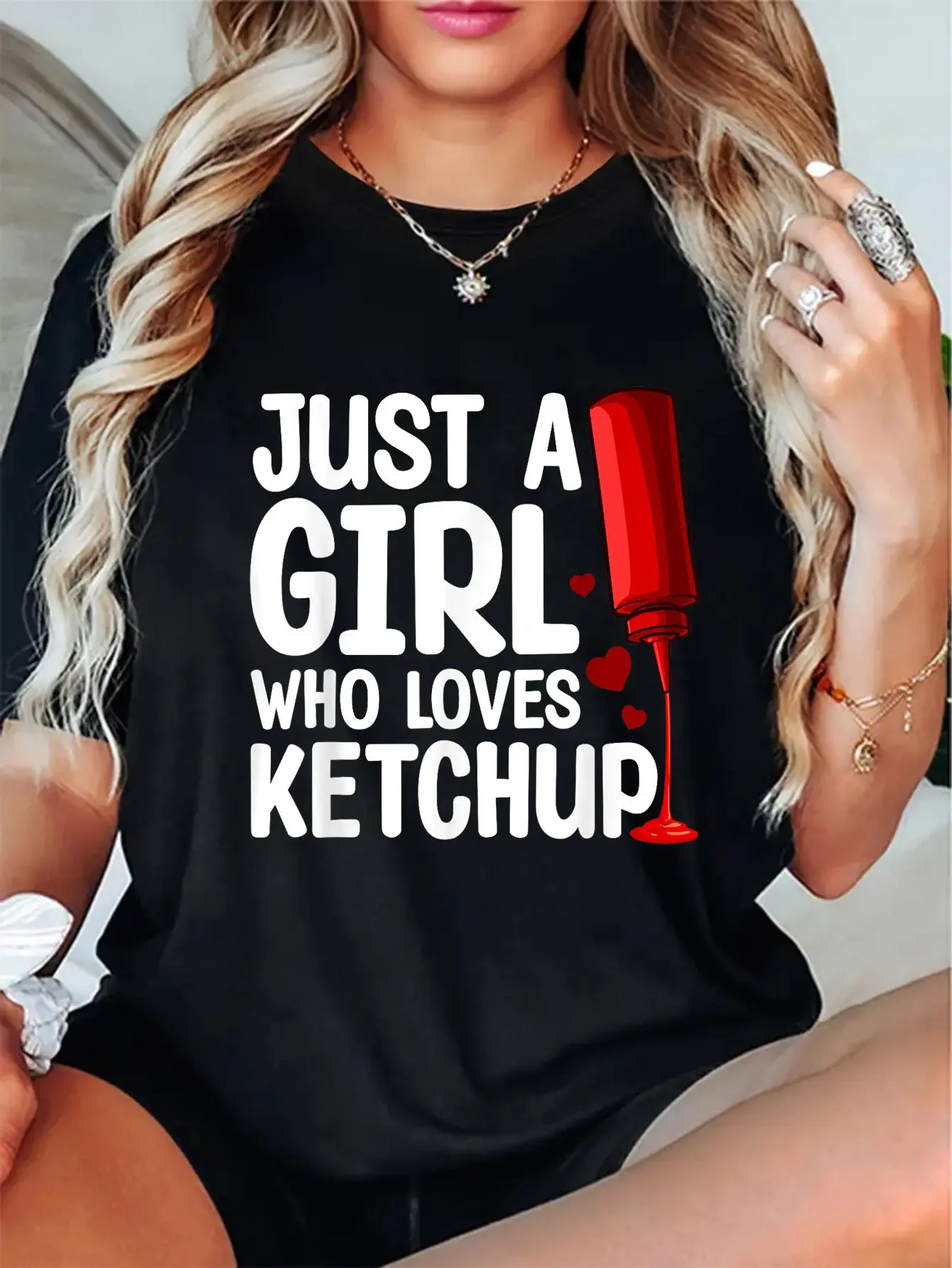 100% Cotton Unisex Cool Ketchup Art For Women Girls Ketchup Novelty Ketchup T-Shirt Cotton Shirt
