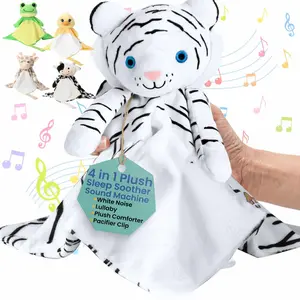 4 in 1 Baby Lullaby Sleep Soother Toy - Stuffed Animal Sound Machine & Pacifier Holder |   Heartbeat White Noise & Music |   Plush White Tiger Lovey Sleep Aid Security Blanket (0-3 Years)