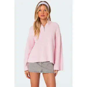 Amour High Neck Oversized Zip Sweater