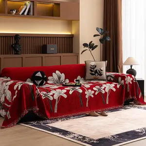 Floral Pattern Tassel Throw Blanket, 1 Count Soft Comfortable Sofa Cover, Dustproof Sofa Slipcover Protector for Home Living Room Decor