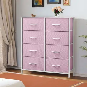 Homnibu Fabric Dresser For Bedroom Tall Storage Dresser With 8 Drawers Pink Dresser Chest Of Drawers Storage Drawer Organizer For Closet Bedroom Living Room Halloween Decorations