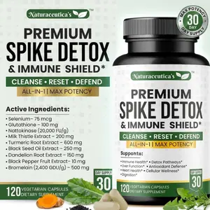 Naturaceutica Spike Detox & Immune Support – Nattokinase, Bromelain, Curcumin – Liver Cleanse, Blood Circulation & Antioxidant Supplement – 120 Capsules