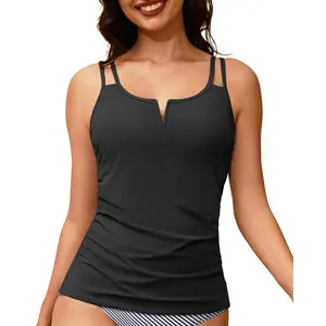 Yonique Women Tankini Bathing Suit Top - Ruched Tummy Control Swimsuit Top Modest Swim Tank Top Only No Bottom