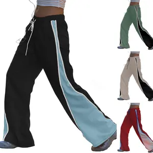 Mundoven Women Wide Leg Track Pants Y2K Parachute Pants Color Block Baggy Sweatpants Elastic Waist pants