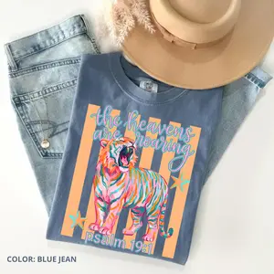 Comfort Colors The Heavens Are Roaring Tiger TShirt, Psalm 19:1 Christian Tee, Neon Tiger Graphic T-Shirt, Trendy Faith Based Apparel, Religious Streetwear Tee, Worship Graphic Tshirt, Christian Gift Idea