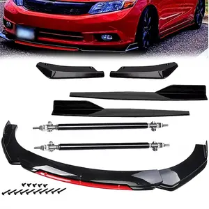Garvee Front Bumper Lip Spoiler and Side Skirt Splitter Kit for 1.9M/6.2FT Wide Cars, Durable ABS Chin Spoiler Diffuser Protector, Bright Black Front Bumper Lip Body Kit, Enhances Vehicle Aerodynamics and Style